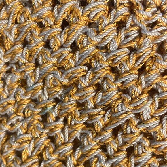 Handmade Crochet Gold Grey Cotton Mohair Holiday Collar Neckwear Accessory - Picture 6 of 7